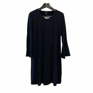 NEW Eileen Fisher Womens Shift Dress Black Stretch Scoop Neck Bell Sleeve Small